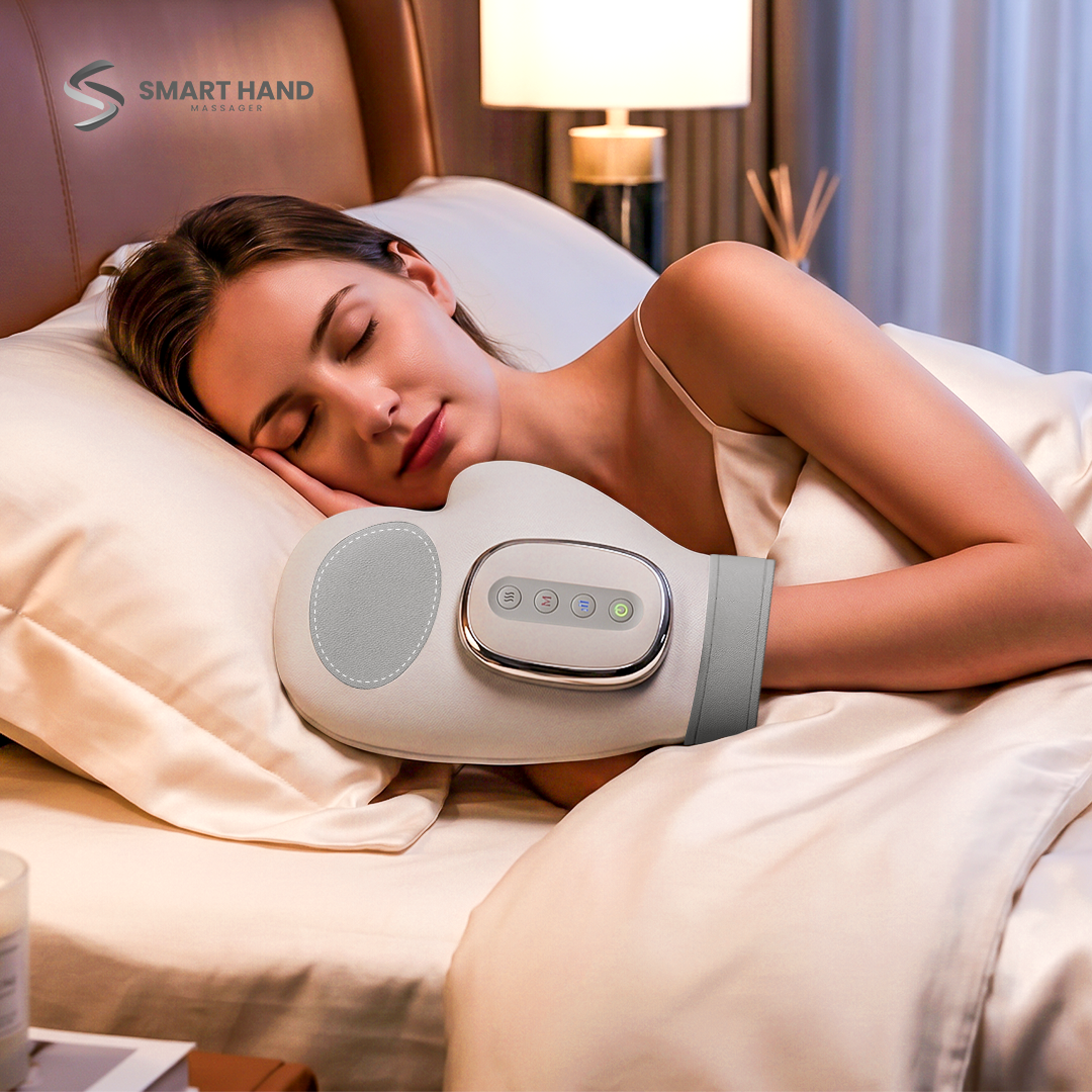 Woman wearing a smart hand massager